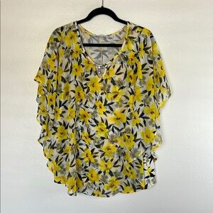 EUC Notations Yellow Floral Sheer Blouse sz 3x